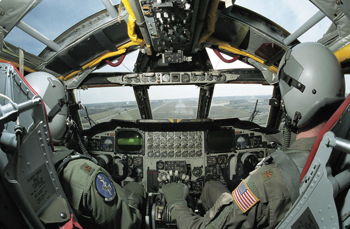 Pilots bring a B-52 Stratofortress to Tinker Air Force Base, Okla., for depot maintenance.